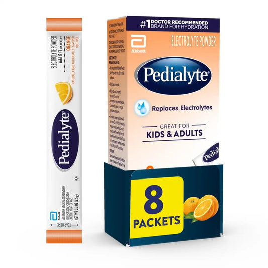Pedialyte Electrolyte Powder, Hydration Drink for Kids & Adults, Orange, 8 Powder Packets