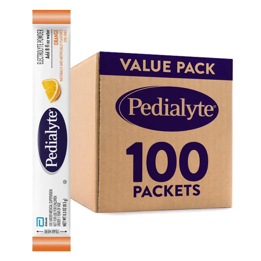 Pedialyte Electrolyte Powder, Hydration Drink for Kids & Adults, Orange, 100 Powder Packets