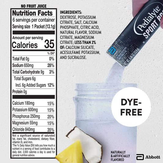 Pedialyte Sport Pro Electrolyte Powder | 6 Key Electrolytes for Muscle Support | Fast Hydration for Before, During, & After Exercise | Pineapple Coconut, 36 Powder Packets