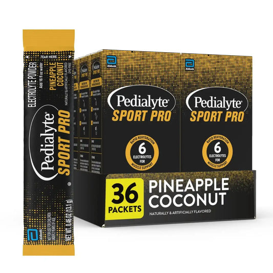 Pedialyte Sport Pro Electrolyte Powder | 6 Key Electrolytes for Muscle Support | Fast Hydration for Before, During, & After Exercise | Pineapple Coconut, 36 Powder Packets