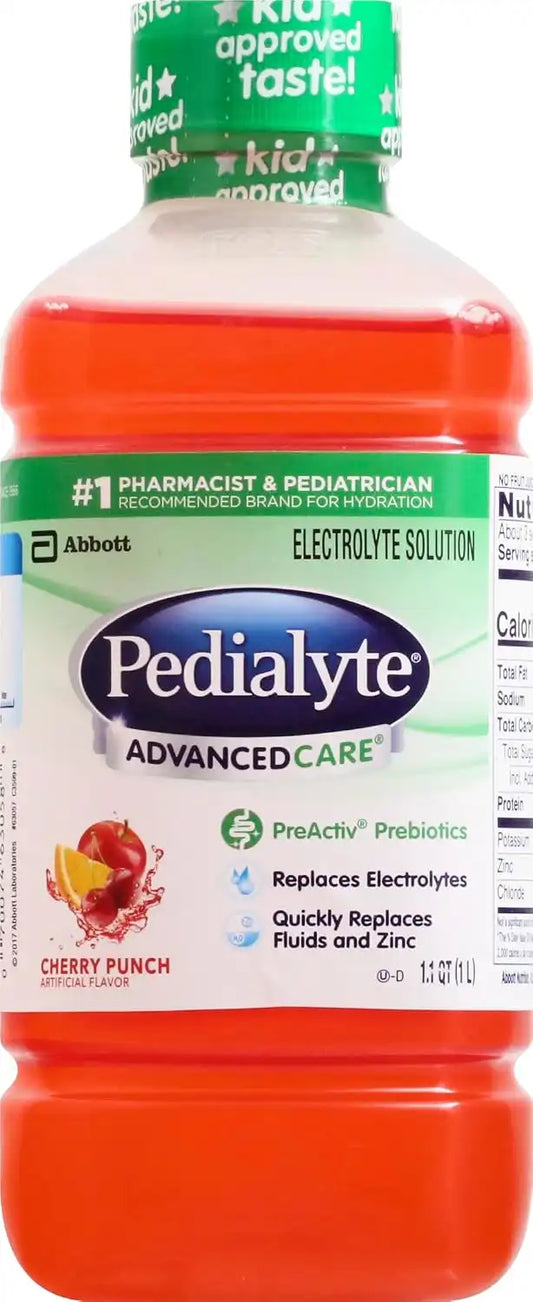Pedialyte AdvancedCare Electrolyte Solution, 1 Liter, with PreActiv Prebiotics, Hydration Drink, Cherry Punch