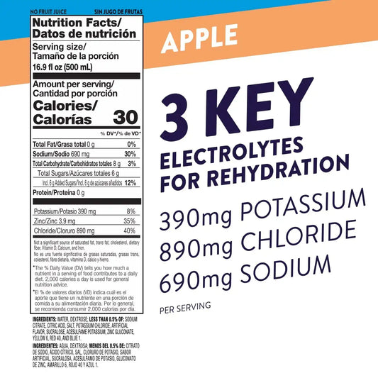 Pedialyte Electrolyte Solution, Apple, Hydration Drink, half liter each 16.9 Fl Oz (Pack of 12)