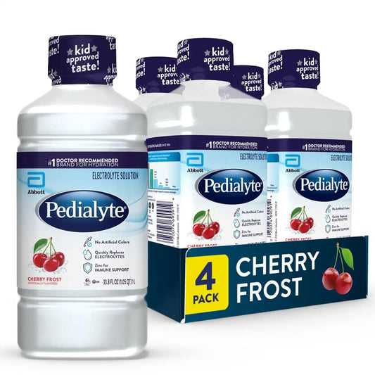 Pedialyte Electrolyte Drink | Hydration Drinks for Kids & Adults | Cherry Frost, 1 Liter, Pack of 4