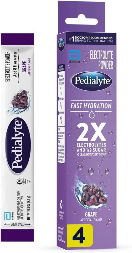 Pedialyte Fast Hydration Grape Electrolyte Powder 0.3 oz Packets, 4 count