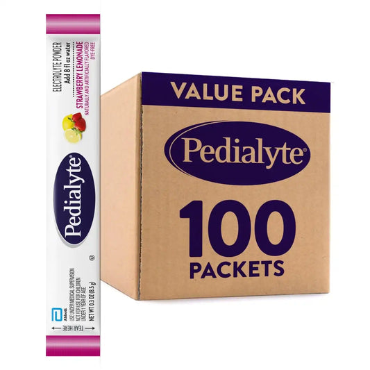 Pedialyte Electrolyte Powder, Hydration Drink for Kids & Adults, Strawberry Lemonade, 100 Powder Packets