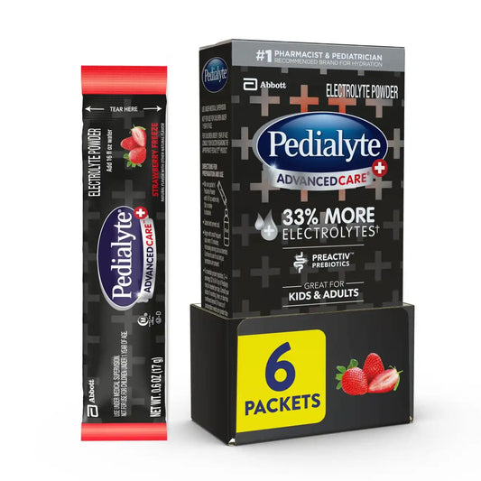 Pedialyte AdvancedCare Plus Electrolyte Powder, Strawberry Freeze-6ct