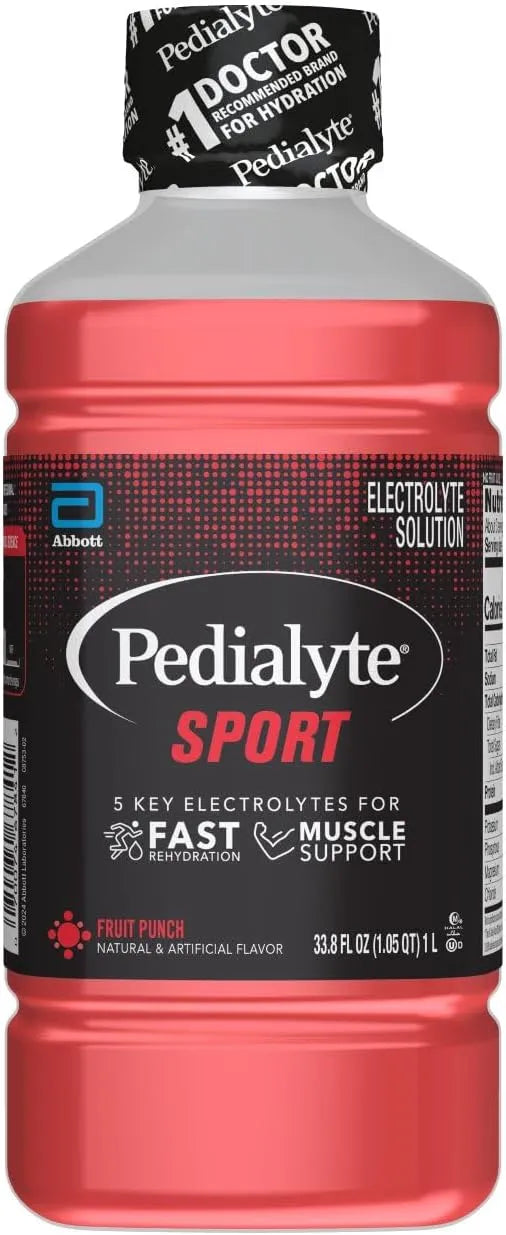 Pedialyte Sport Electrolyte Solution | 5 Key Electrolytes for Muscle Support | Fast Hydration for Before, During, & After Exercise | Fruit Punch, 1 Liter