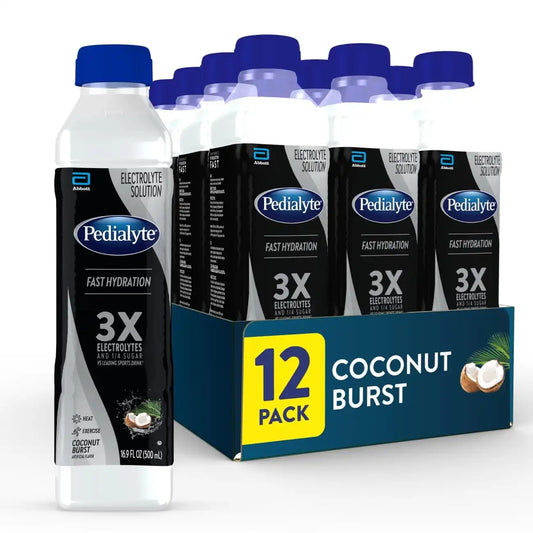 Pedialyte Electrolyte Solution, Coconut Burst, Hydration Drink, half liter each, 16.9 Fl Oz (Pack of 12)