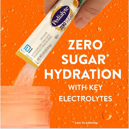 Pedialyte Electrolyte Drink Mix With Zero Sugar | Hydration With Key Electrolytes | Great Hydration Low in Calories | Passion Fruit, 24 Powder Packets