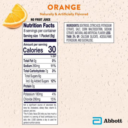 Pedialyte Electrolyte Powder, Hydration Drink for Kids & Adults, Orange, 100 Powder Packets