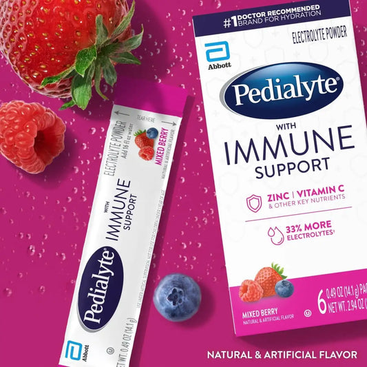 Pedialyte with Immune Support, Electrolyte Drink Powder with Vitamin C and Zinc, Advanced Hydration, Mixed Berry, 36 Powder Packets