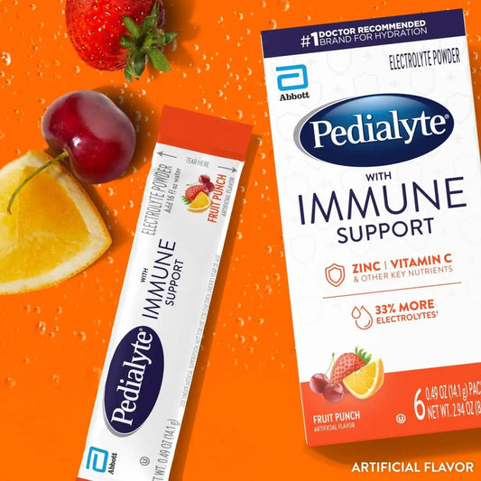 Pedialyte with Immune Support, Electrolyte Drink Powder with Vitamin C and Zinc, Advanced Hydration, Fruit Punch, 36 Powder Packets