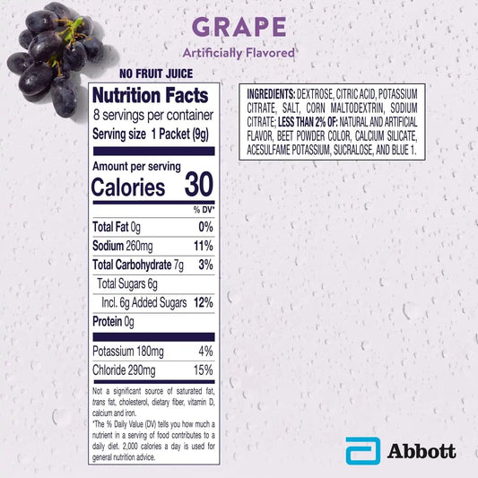 Pedialyte Electrolyte Powder, Hydration Drink for Kids & Adults, Grape, 100 Powder Packets