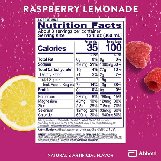 Pedialyte with Immune Support Electrolyte Solution, Hydration Drink with Zinc, Selenium, and Magnesium, Raspberry Lemonade, 1 Liter, Pack of 4