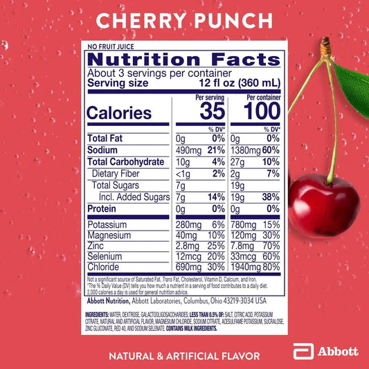 Pedialyte with Immune Support Electrolyte Solution, Hydration Drink with Zinc, Selenium, and Magnesium, Cherry Punch, 1 Liter, Pack of 4