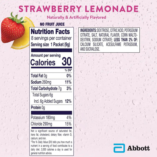 Pedialyte Electrolyte Powder, Hydration Drink for Kids & Adults, Strawberry Lemonade, 100 Powder Packets