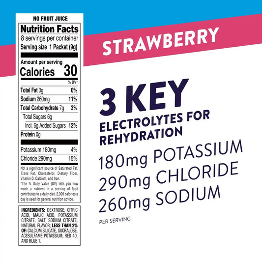 Pedialyte Fast Hydration Electrolyte Powder Packets, Strawberry, Hydration Drink, 24 Single-Serving Powder Packets