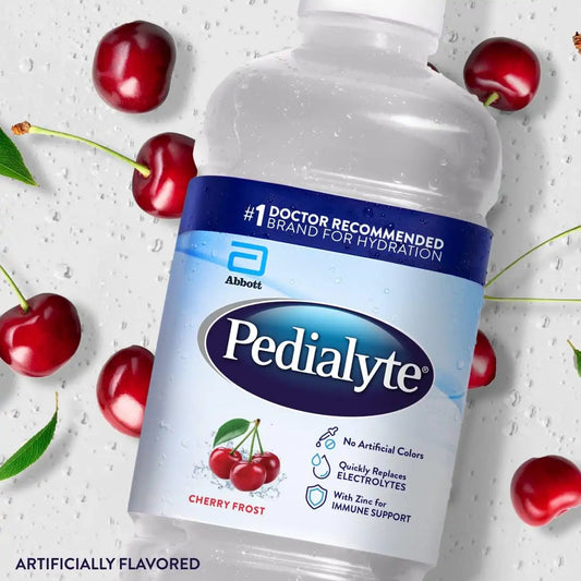 Pedialyte Electrolyte Drink | Hydration Drinks for Kids & Adults | Cherry Frost, 1 Liter, Pack of 4