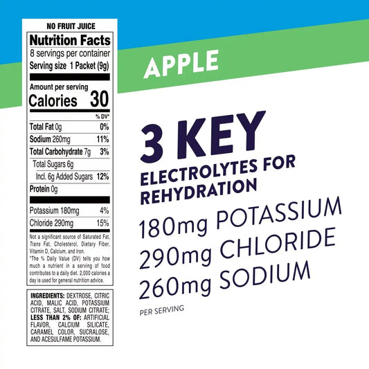 Pedialyte Fast Hydration Electrolyte Powder Packets, Apple, Hydration Drink, 24 Single-Serving Powder Packets